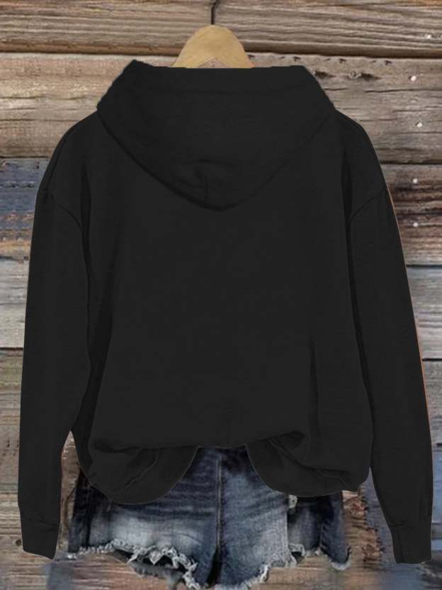 Purple Skeleton Women's Halloween Cat Print Casual Sweatshirt