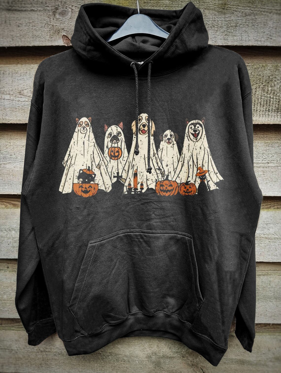 Unisex Halloween Dog Ghost Print Casual Hoodie Sweatshirt