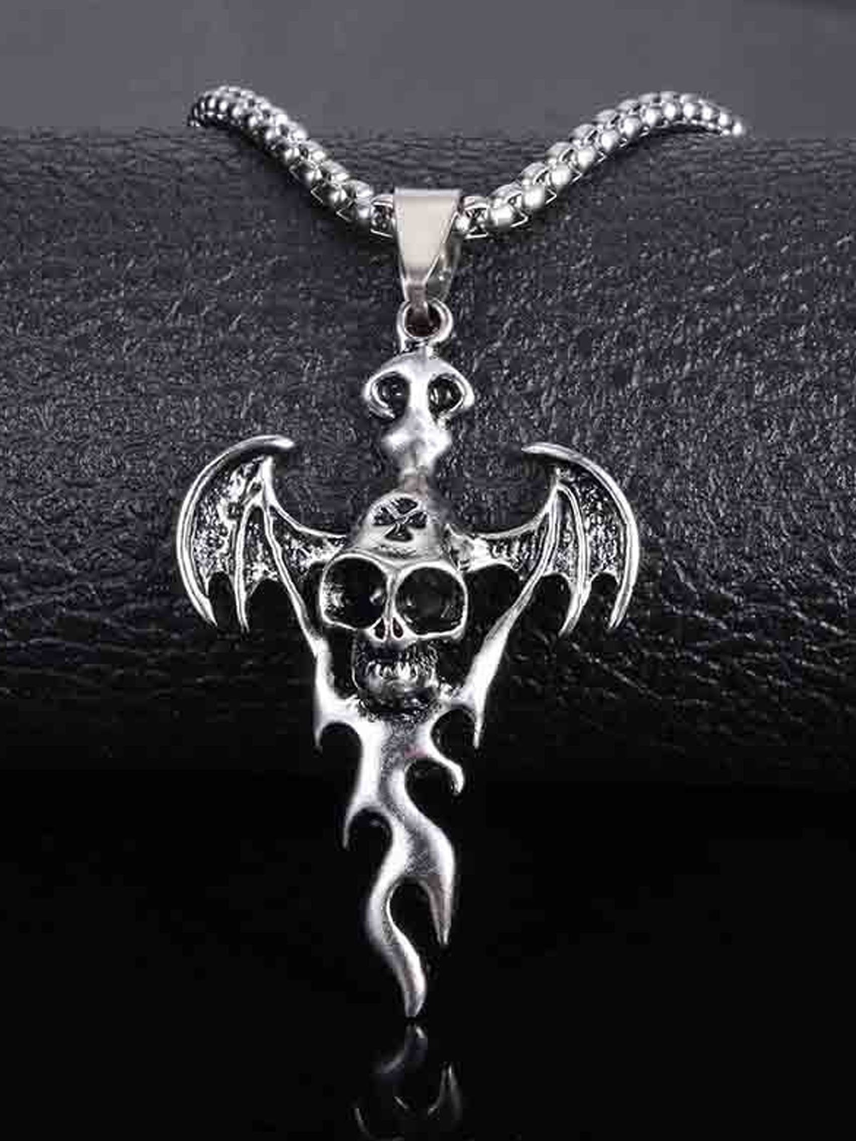 Halloween Bat Skull Pendant Dark Style Necklace