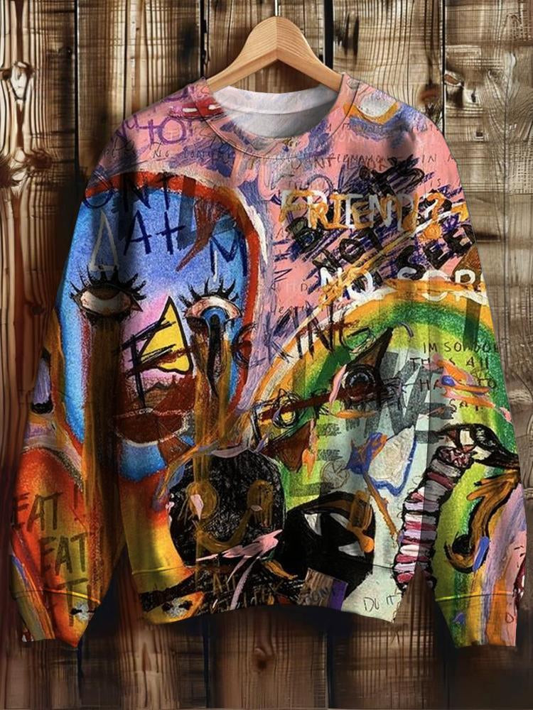 Urban Graffiti Retro Print Casual Sweatshirt