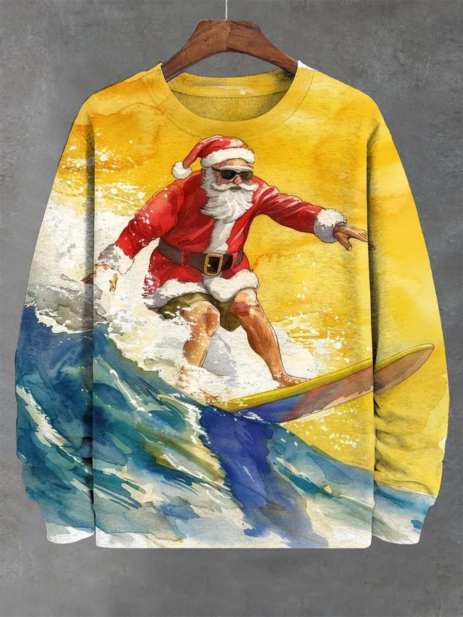 Casual Christmas Santa Vacation Surfing Print Sweatshirt