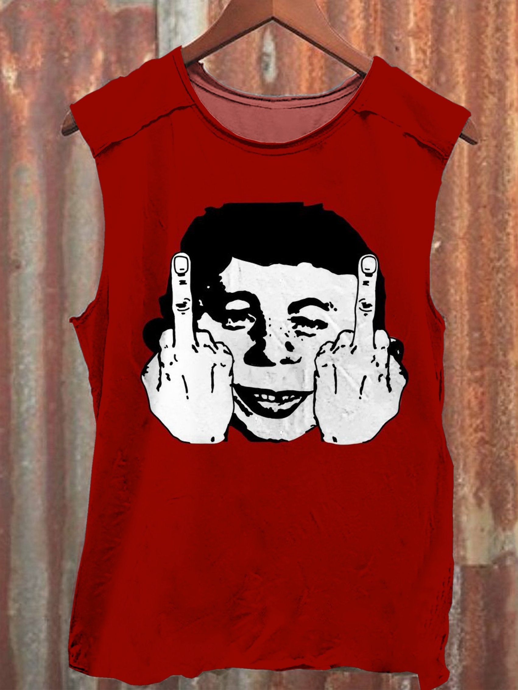 Unisex Vintage Weird Middle Finger Print Casual Tank Top