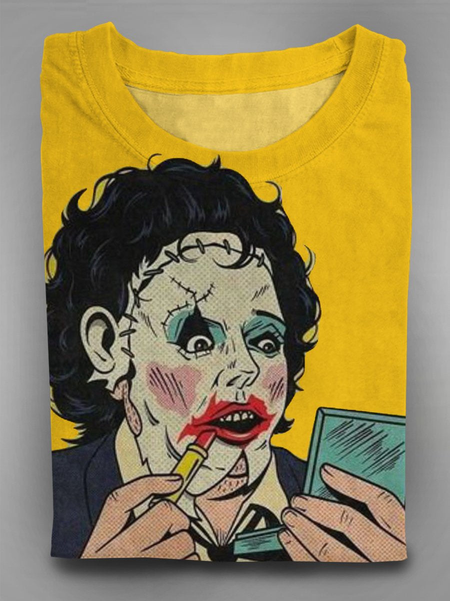 Retro Monster Makeup Halloween Vibe Print T-shirt