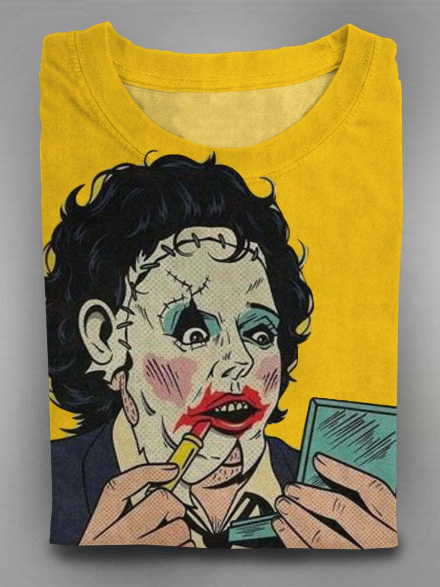 Retro Monster Makeup Halloween Vibe Print T-shirt