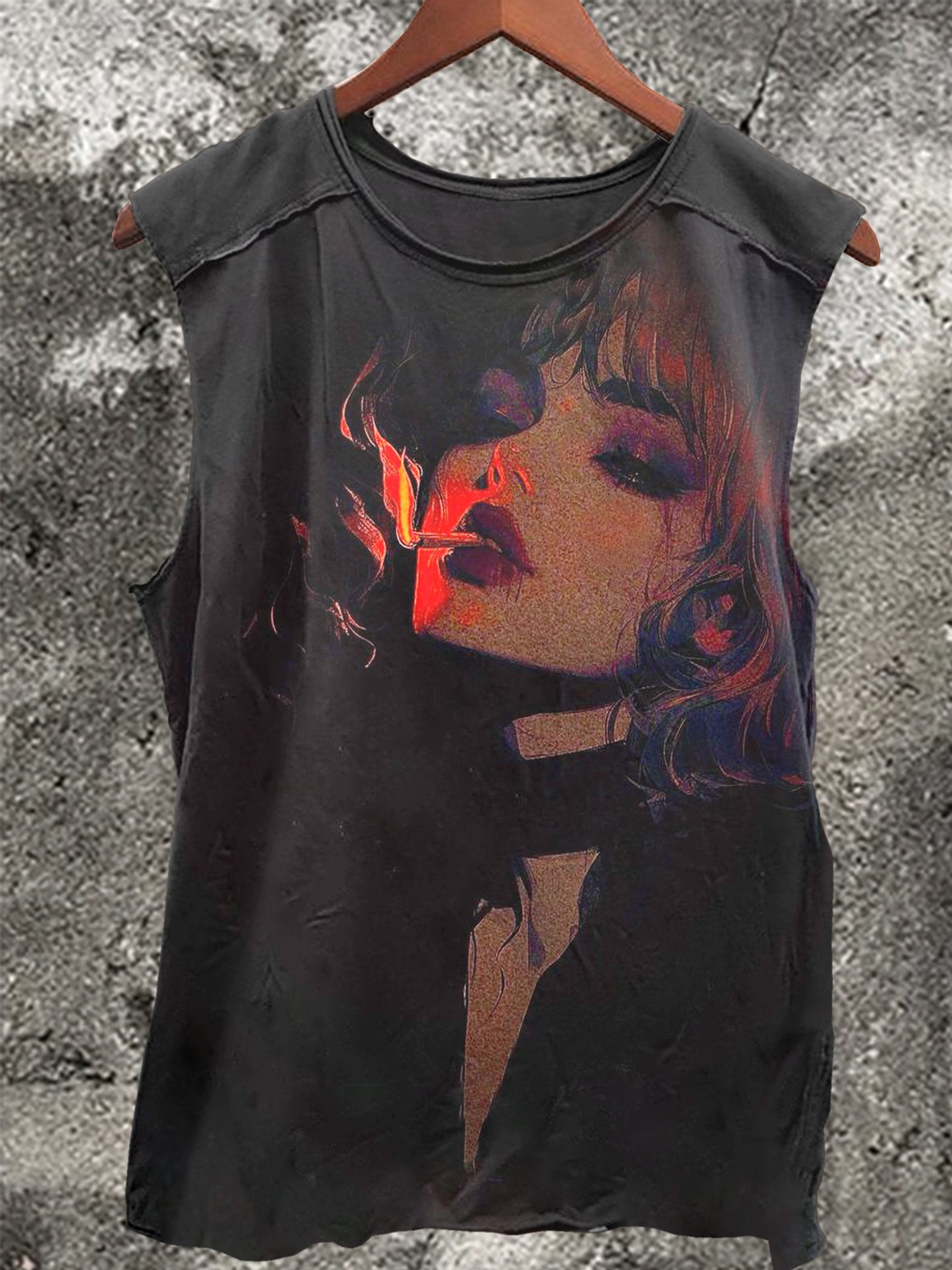 Smoking Woman Vintage Print 100% Cotton Casual Tank Top