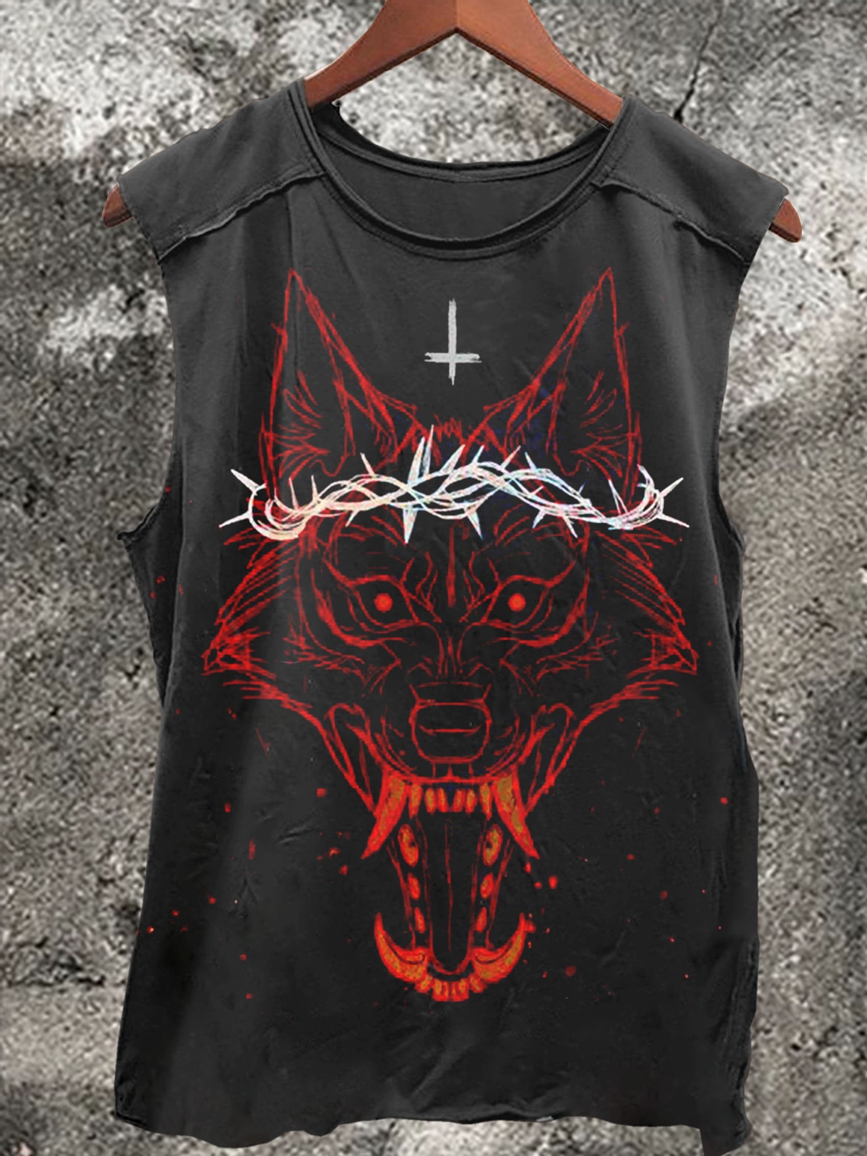 Thorn Wolf Print 100% Cotton Casual Tank Top