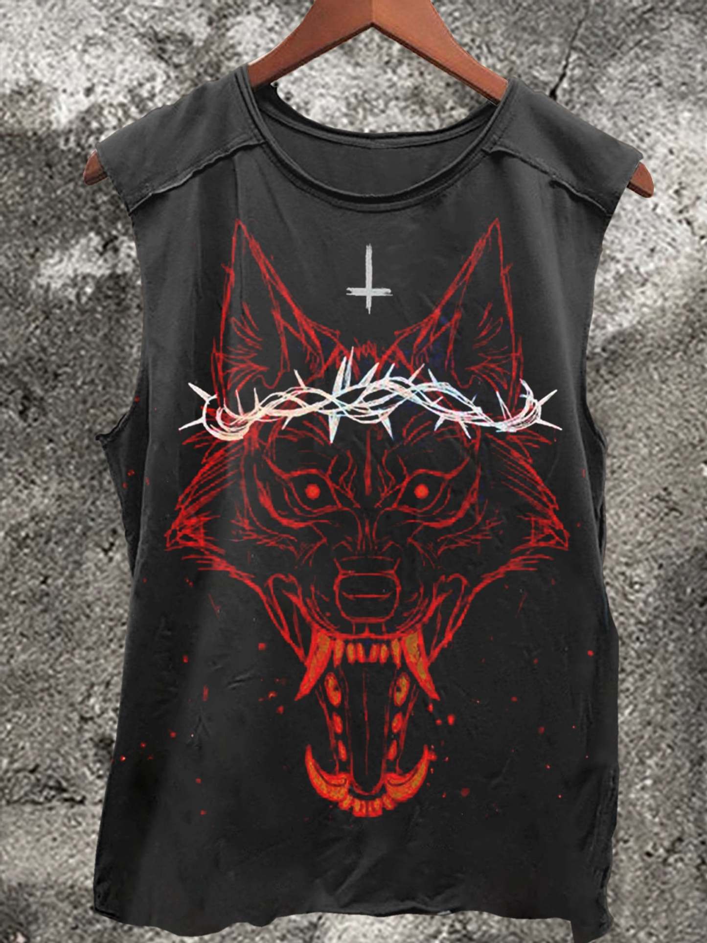 Thorn Wolf Print 100% Cotton Casual Tank Top