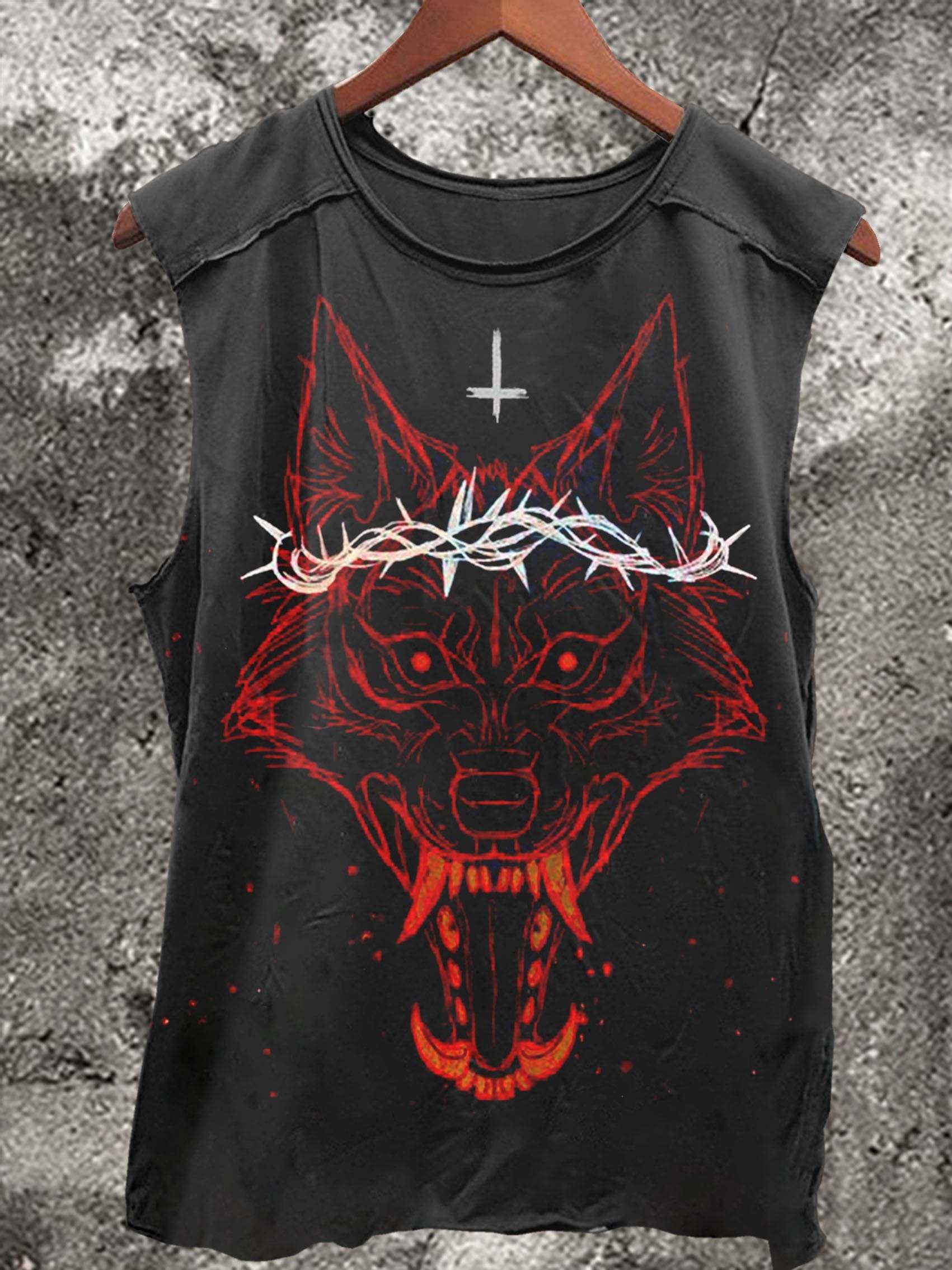 Thorn Wolf Print 100% Cotton Casual Tank Top