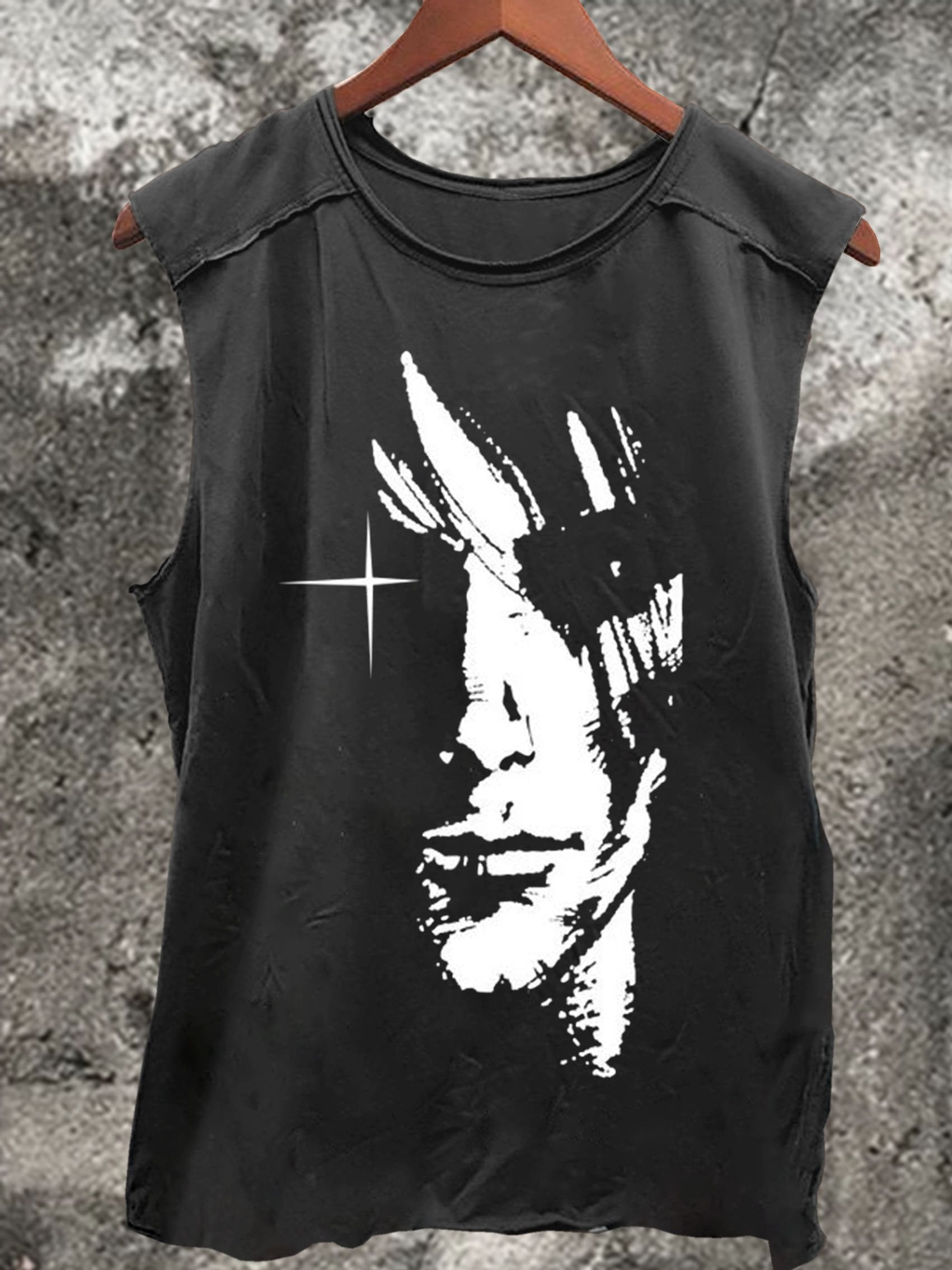 A Face Print 100% Cotton Casual Tank Top