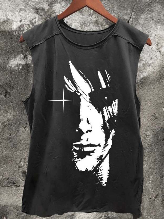 A Face Print 100% Cotton Casual Tank Top