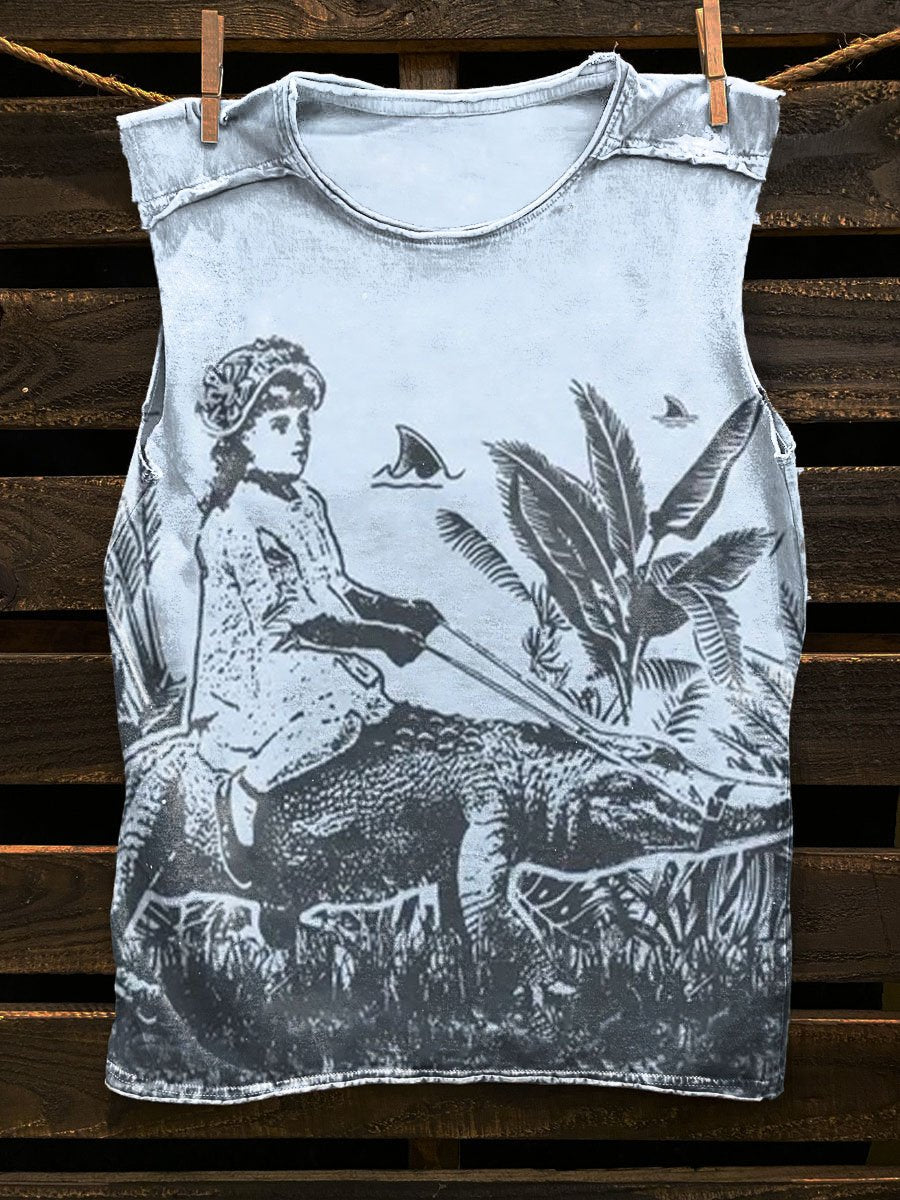 Girl Riding Alligator Weird Print Classic Tank Top