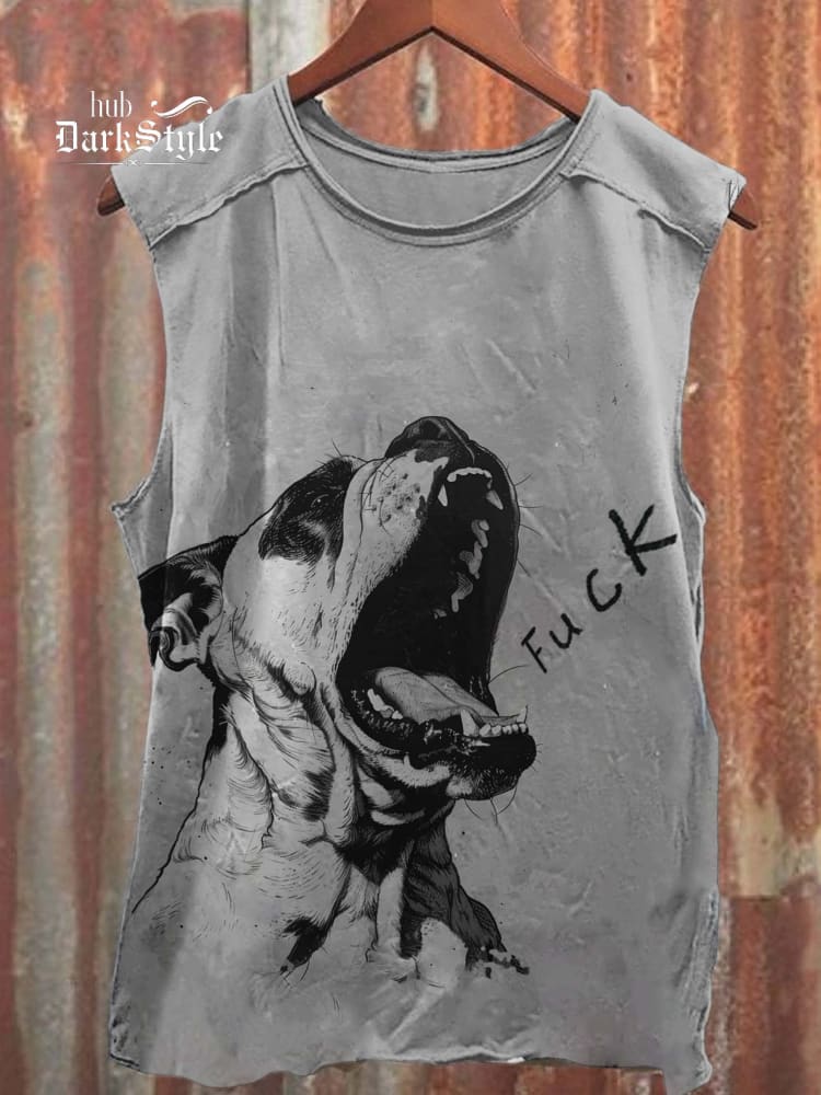 Unisex A Bull Dog Yelling Fuck Print Casual Tank Top