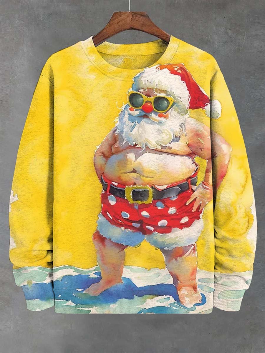 Casual Christmas Santa Vacation Surfing Print Sweatshirt