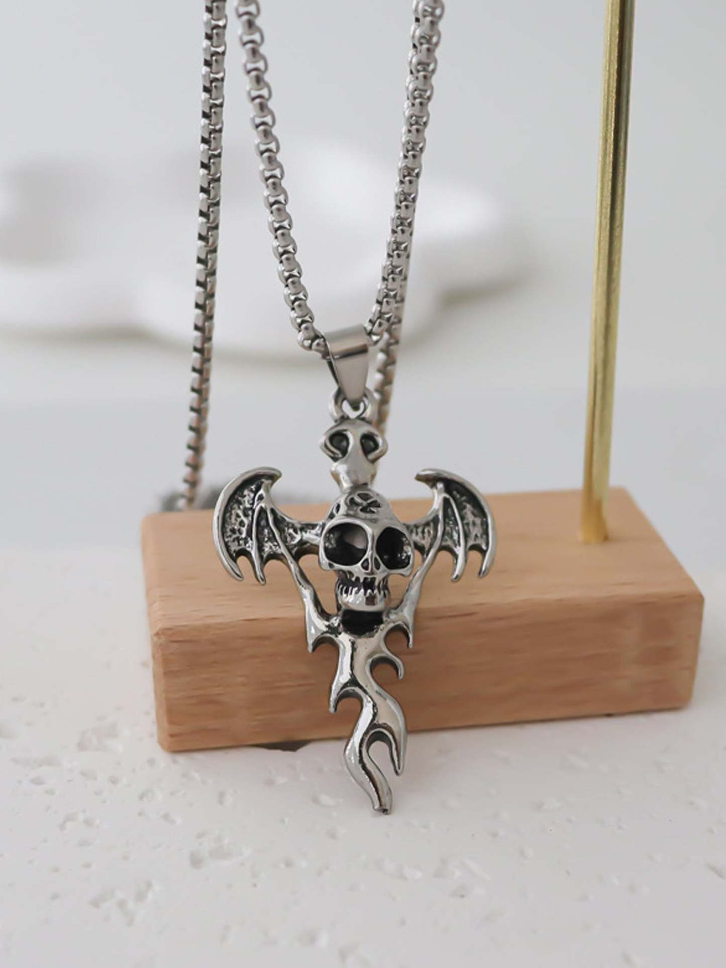 Halloween Bat Skull Pendant Dark Style Necklace