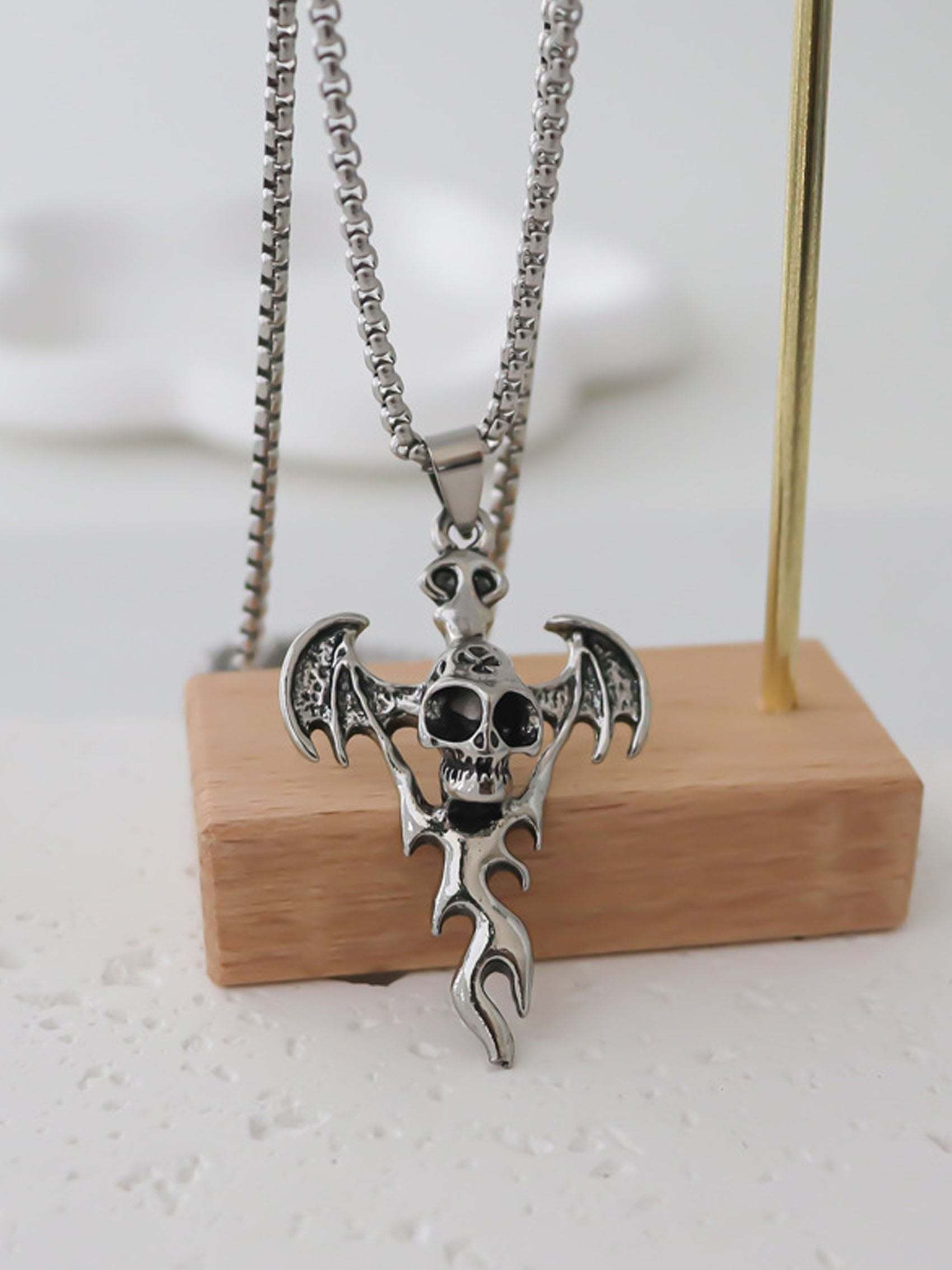 Halloween Bat Skull Pendant Dark Style Necklace
