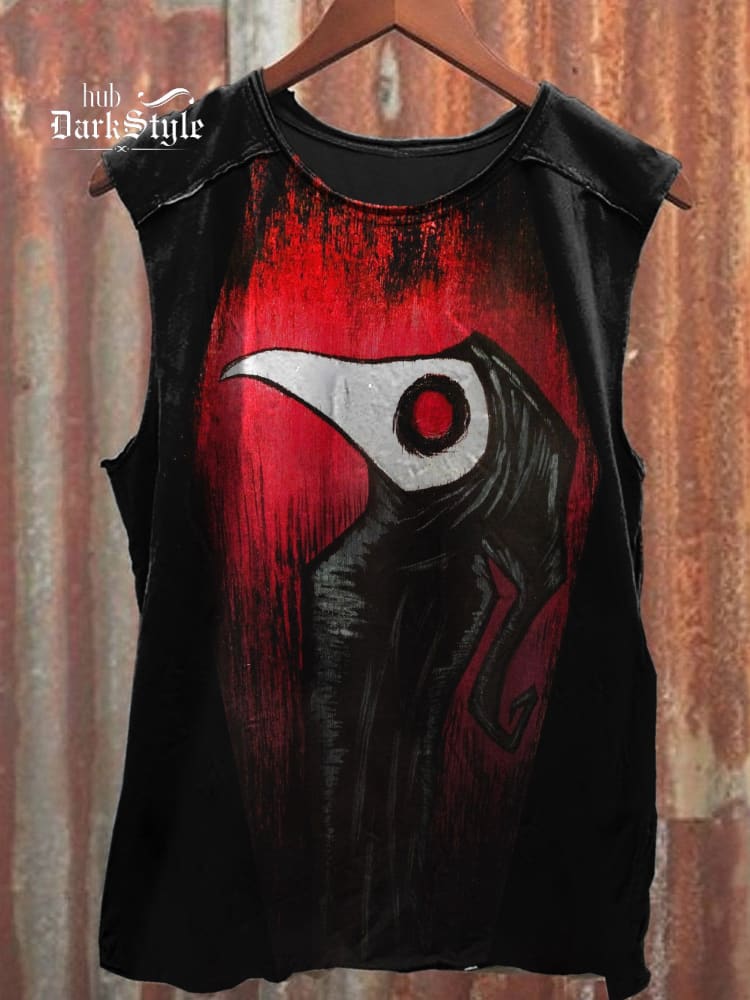 Unisex Retro Red Graffiti Plague Doctor Print Casual Tank Top