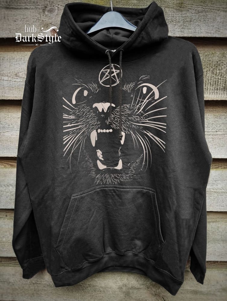 Black Sassy Cat Print Unisex Hoodie Sweatshirt