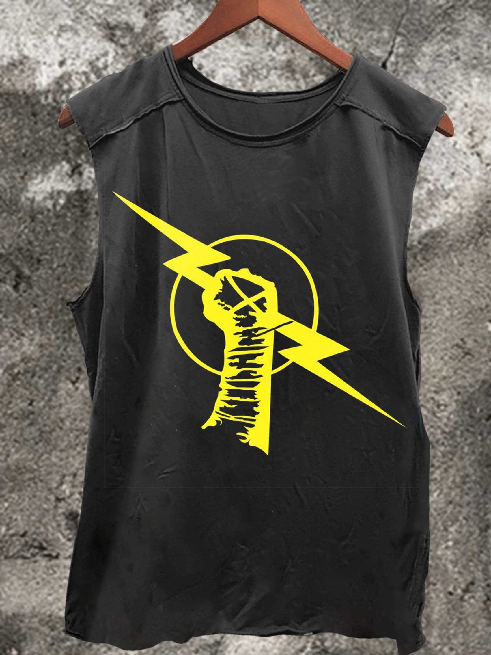 Lightning In Hand Print 100% Cotton Casual Tank Top