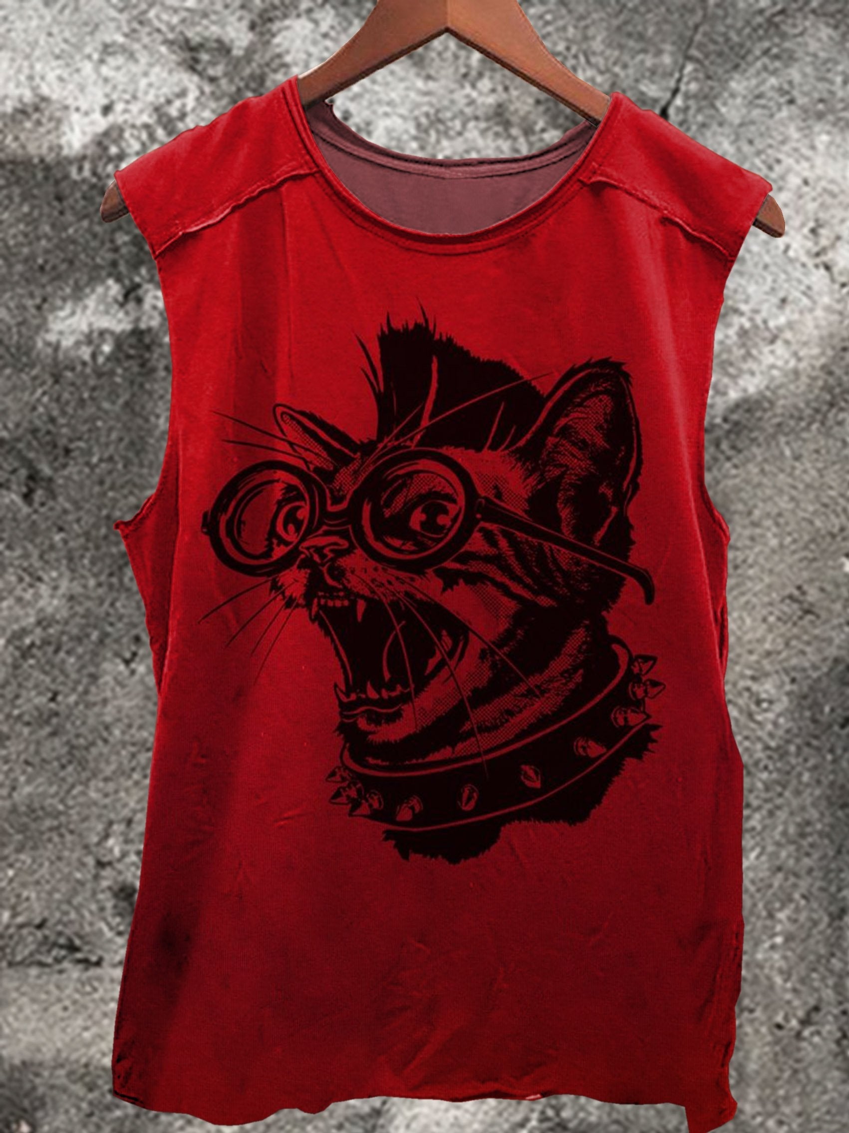 Screaming Cat Print  Casual Tank Top