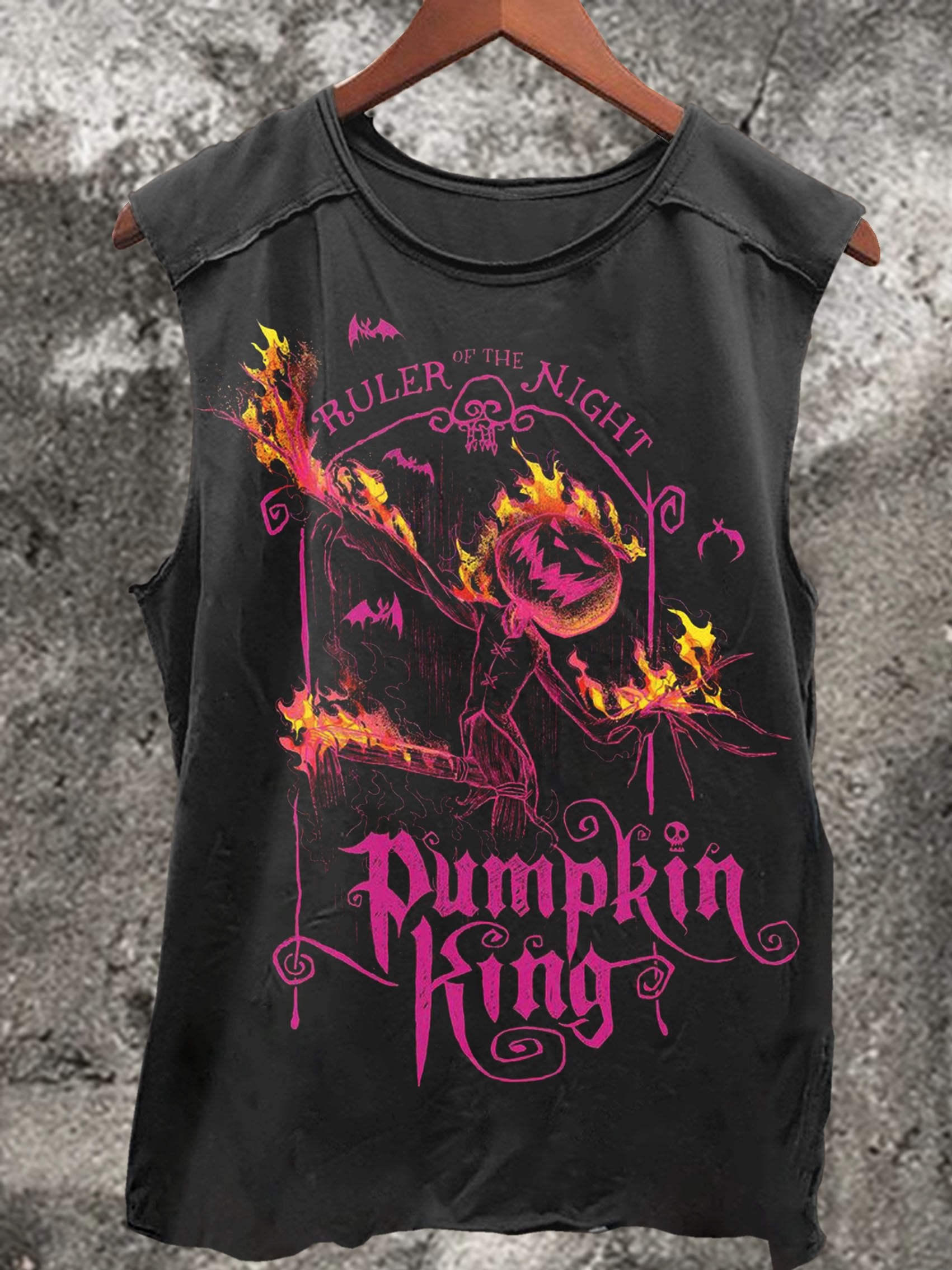 Burning Pumpkin Man Print 100% Cotton Casual Tank Top