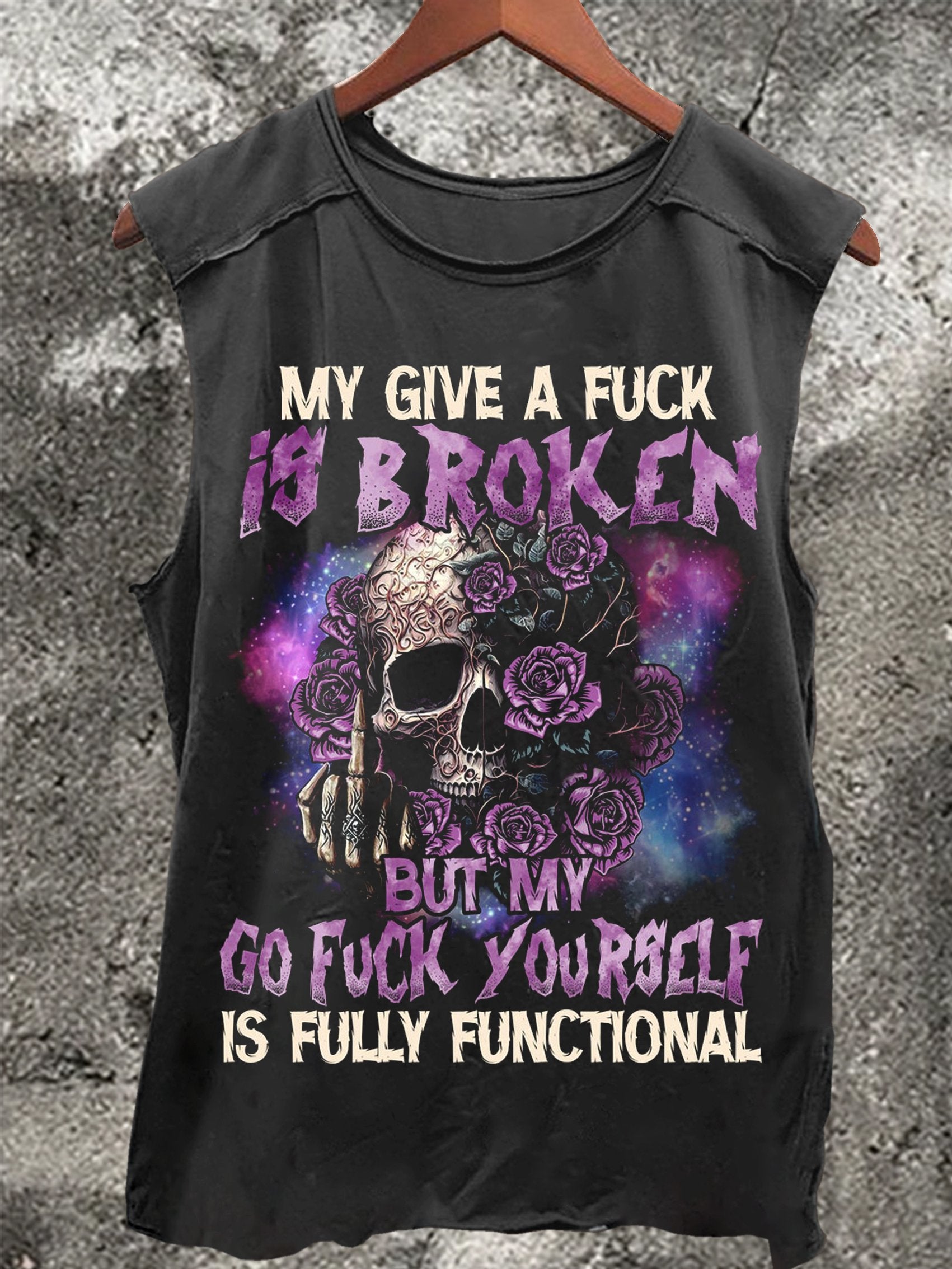 Skull Flower Vintage Print 100% Cotton Casual Tank Top