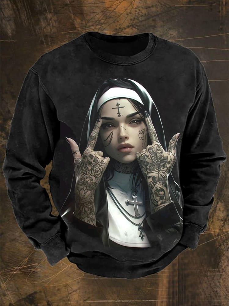 Nun Gesture Vintage Print Casual 100% Cotton Sweatshirt