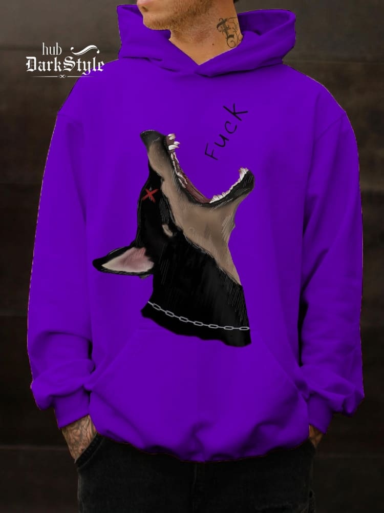 Unisex Black Doberman Yelling Fuck Printing Casual Hoodie Sweatshirt