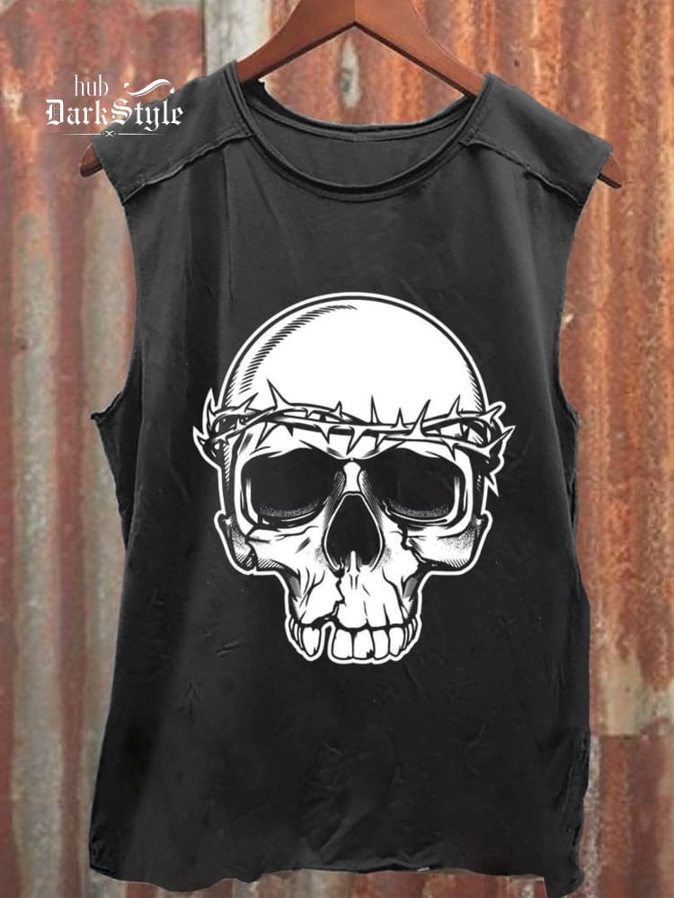 Skull Jesus Print 100% Cotton Casual Tank Top