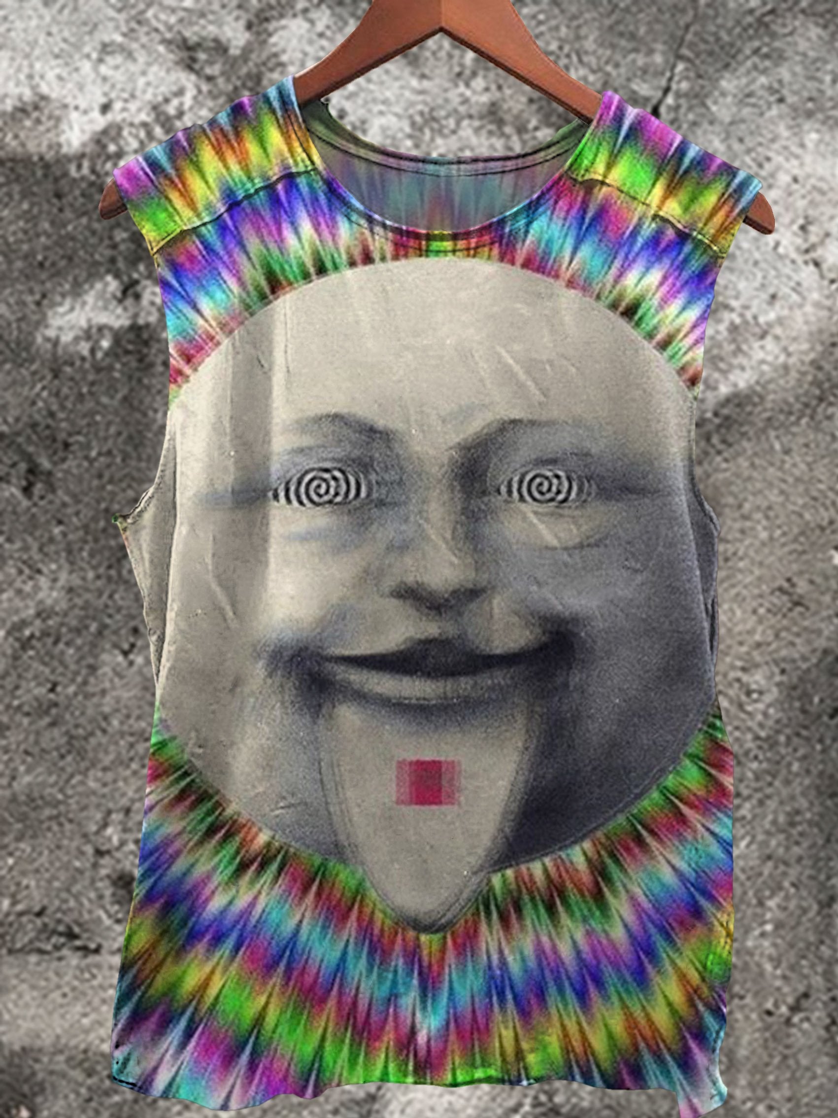 Reflection Rainbow Tongue Out Face Print 100% Cotton Casual Tank Top