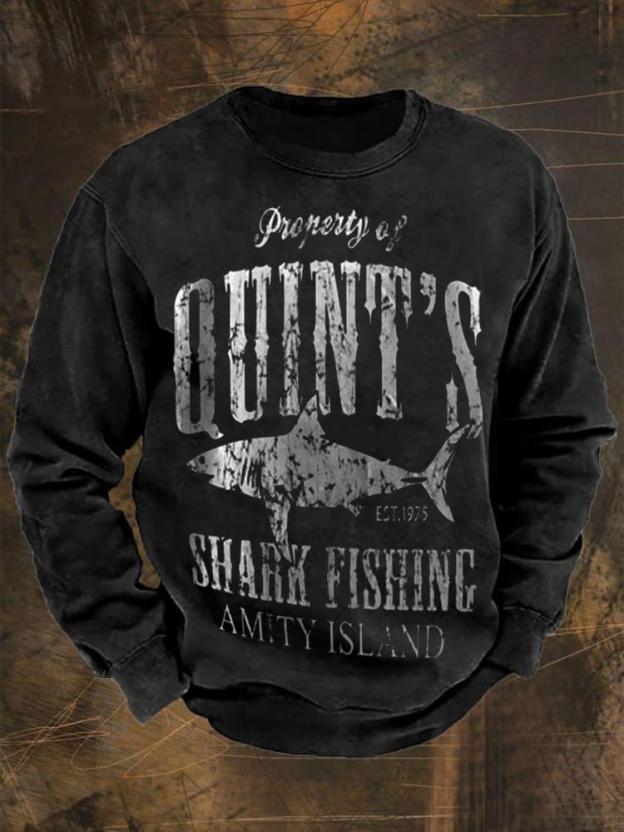 Quints Shark Fishing Print Unisex Classic 100% Cotton Sweatshirt