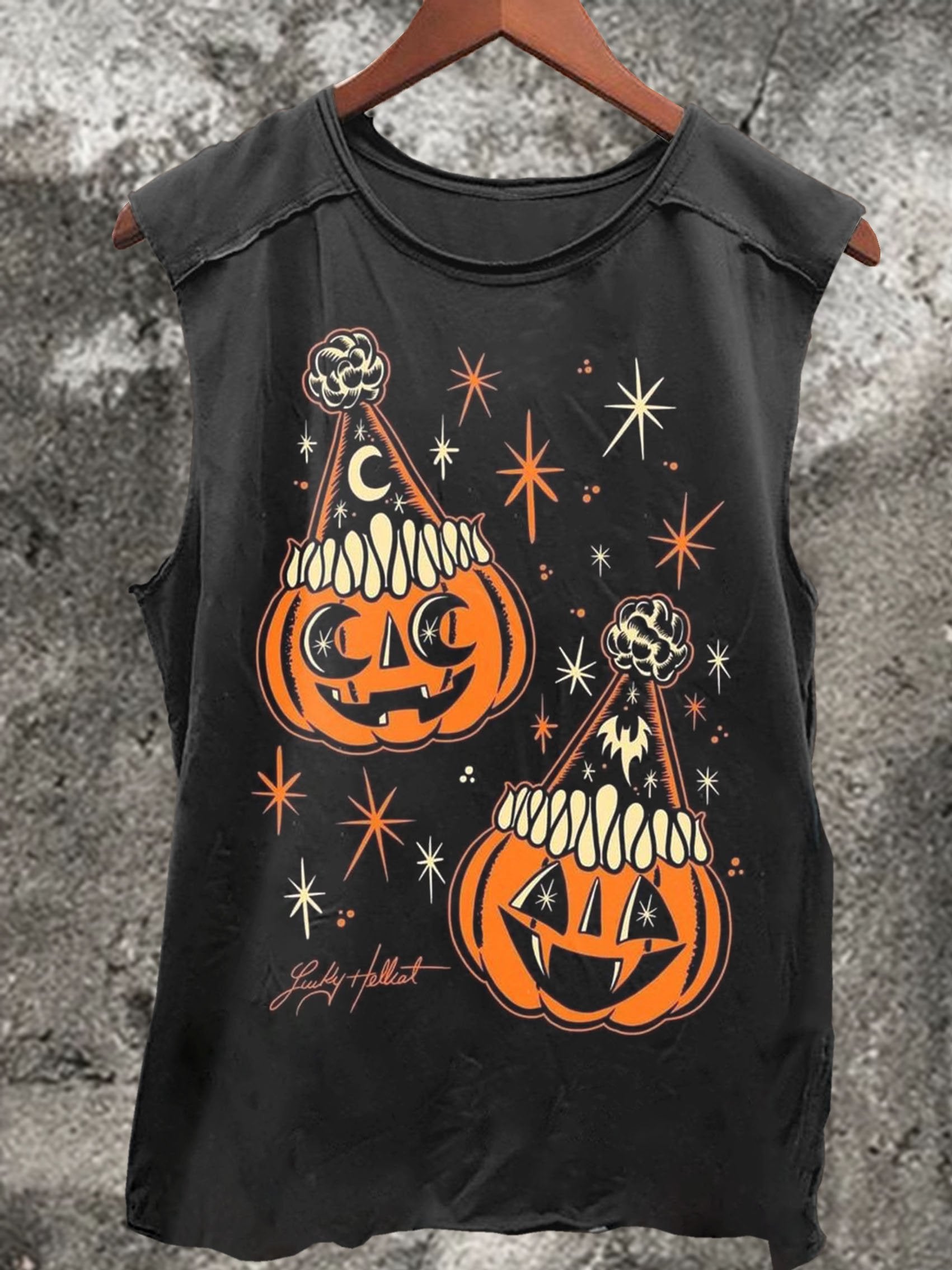 Star Pumpkin Print 100% Cotton Casual Tank Top