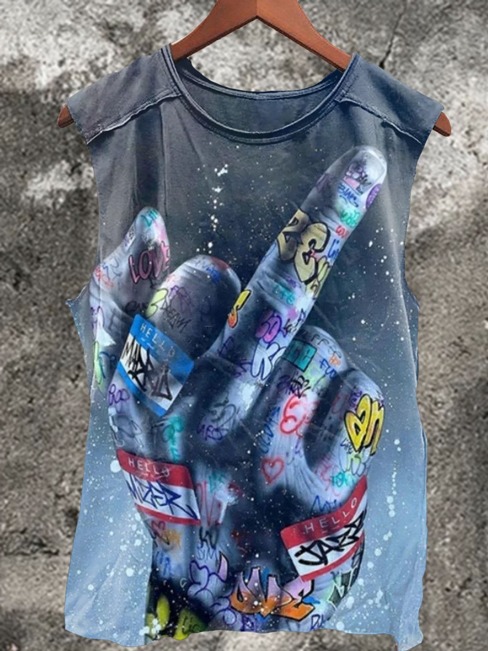 Middle Finger Pop Art Print 100% Cotton Casual Tank Top