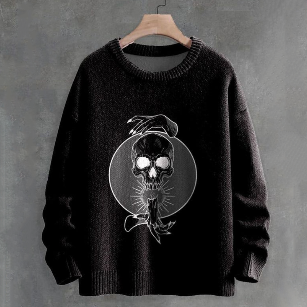 Men's Skull Print Casual Knit Crew Neck Sweater