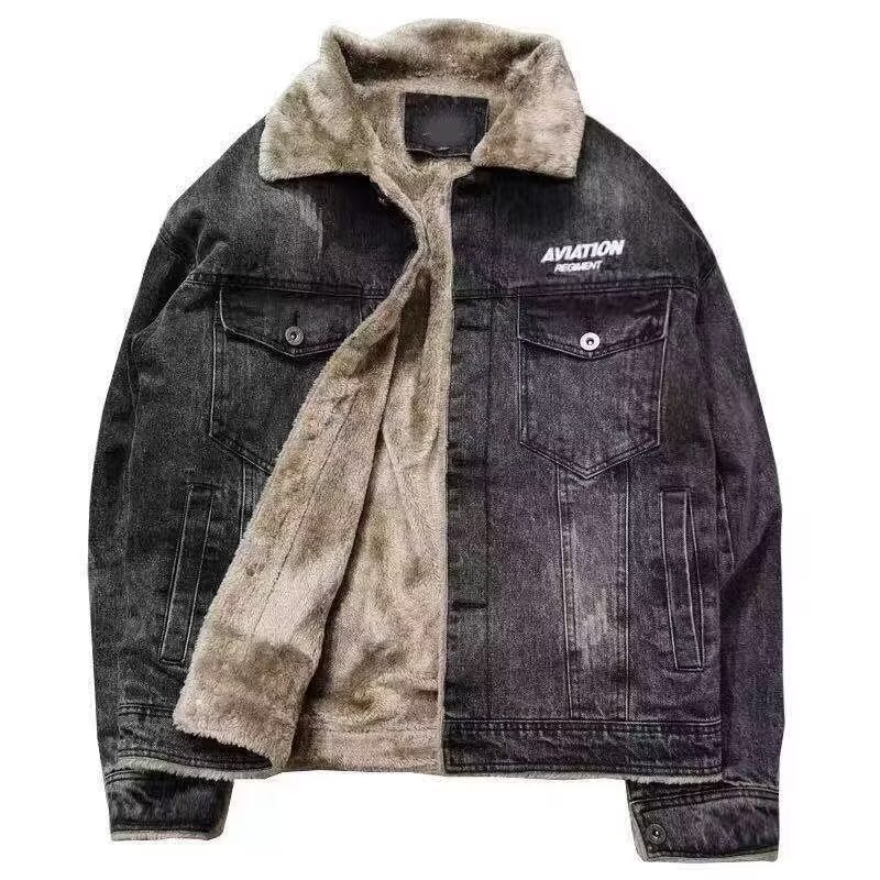 Men's winter denim jacket with fleece lining