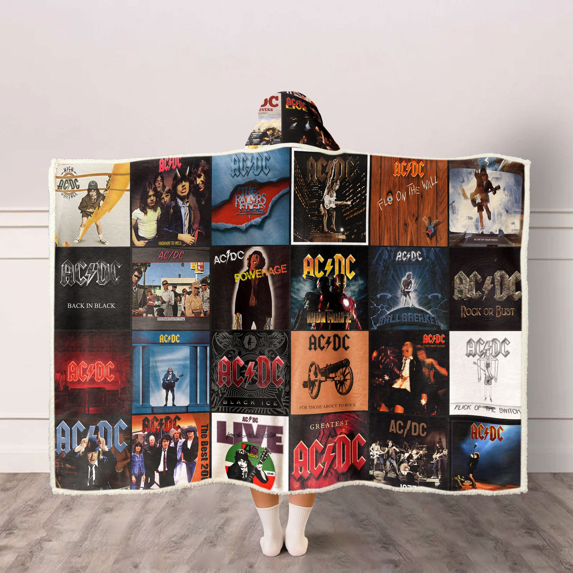 AC/DC Rock Band Album Covers Wearable Hooded Blanket