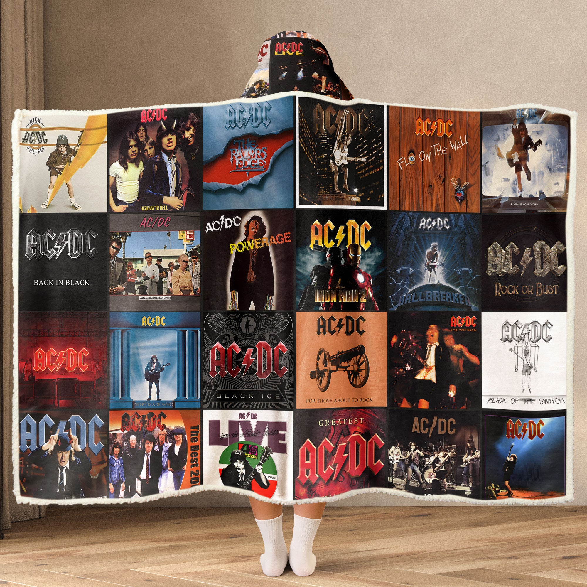 AC/DC Rock Band Album Covers Wearable Hooded Blanket
