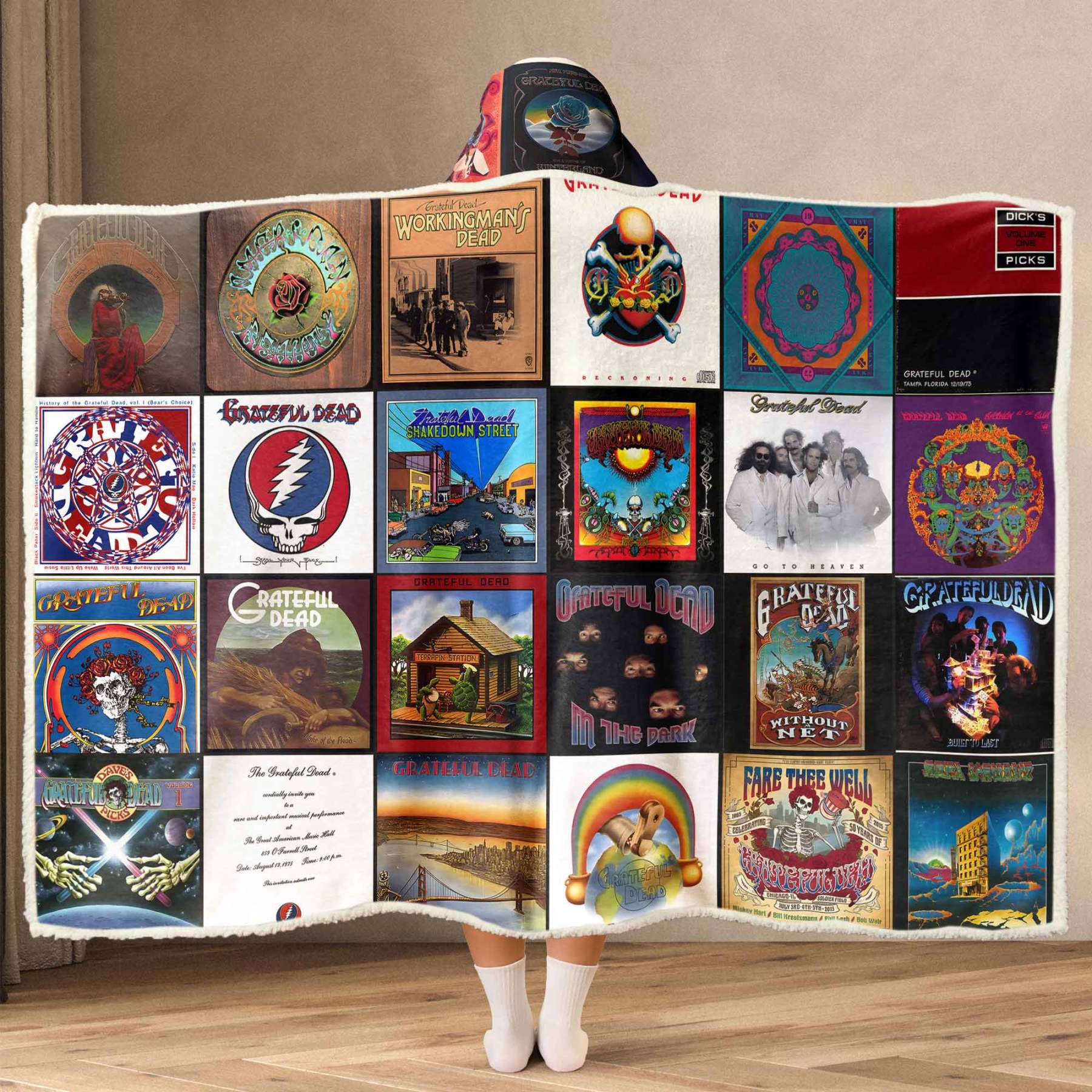Grateful Dead Album Covers Wearable Hooded Blanket
