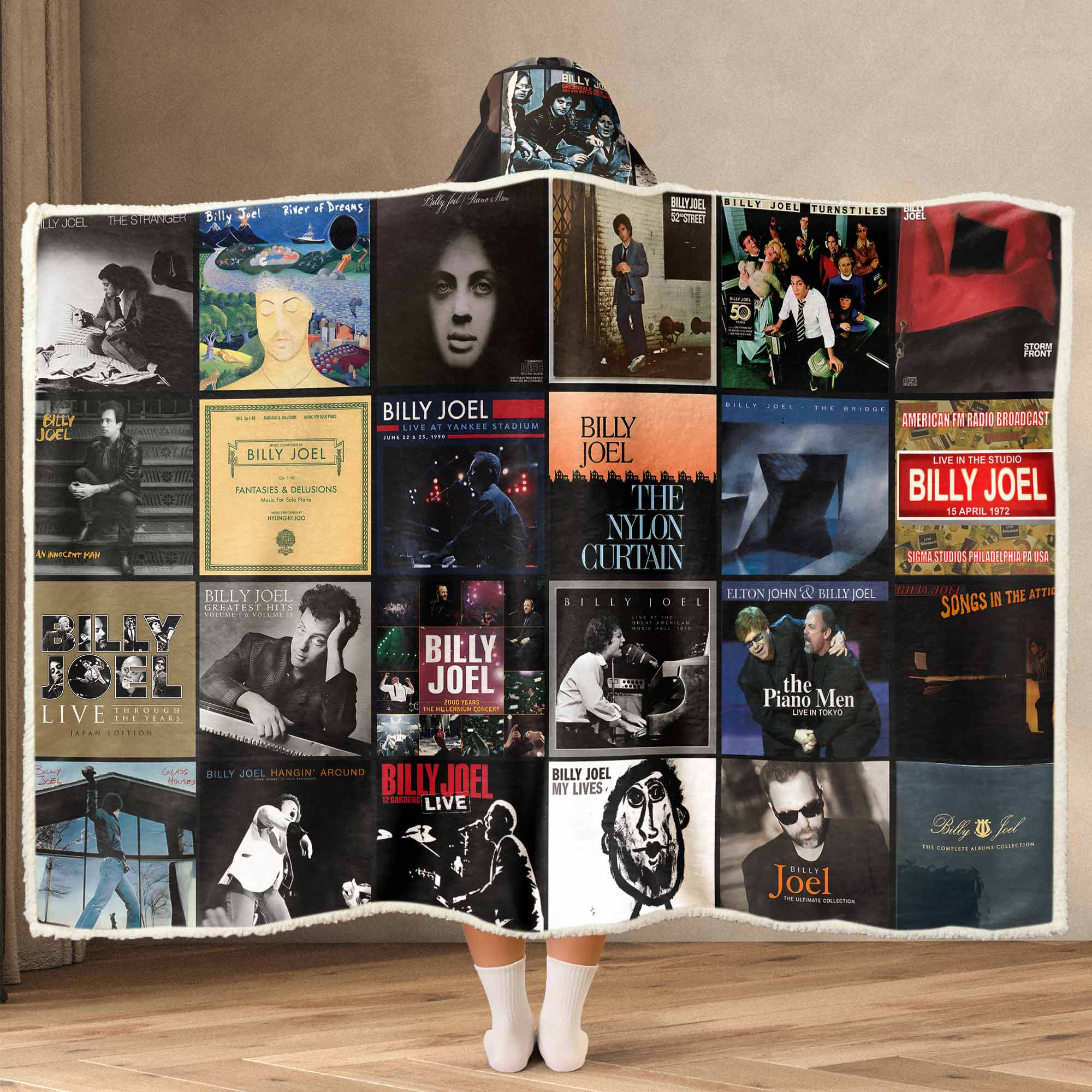 Billy Joel Album Art Wearable Hooded Blanket – Piano Man Fan Gift