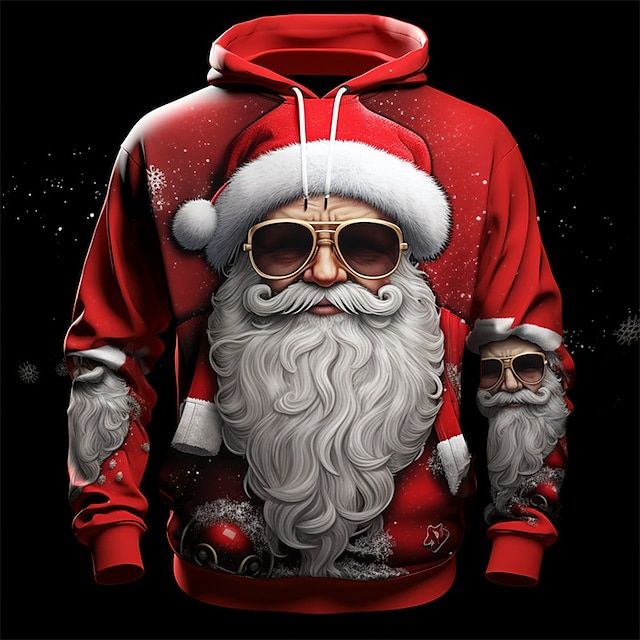 Christmas Men's Santa Claus 3D Hoodies Graphic Santa Claus Fashion 3D Print  Sports Outdoor Holiday Hoodies Red / White Yellow Long Sleeve Hooded Print Front Pocket Spring &  Fall Designer shirt
