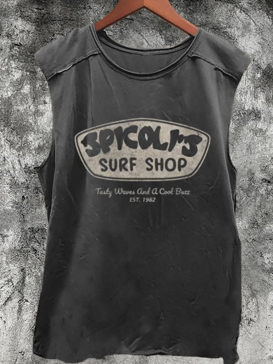 Spicoli'S Surf Shop Print 100% Cotton Casual Tank Top