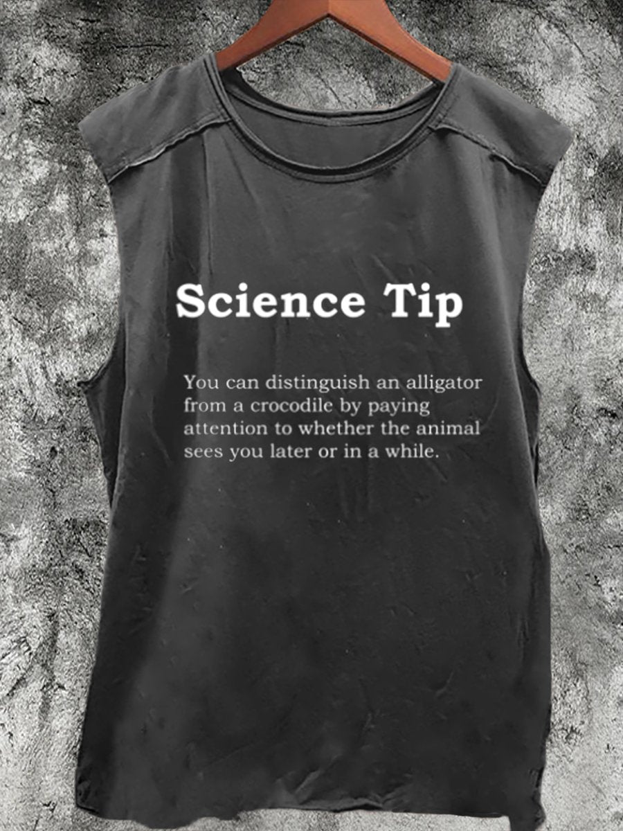Crocodile Alligator Funny Science Tip Print 100% Cotton Casual Tank Top