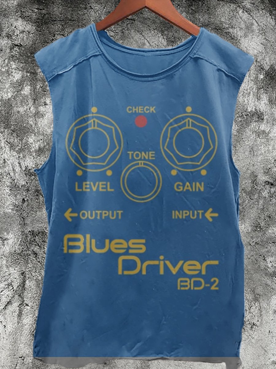 Blues Driver Pedal Print 100% Cotton Casual Tank Top