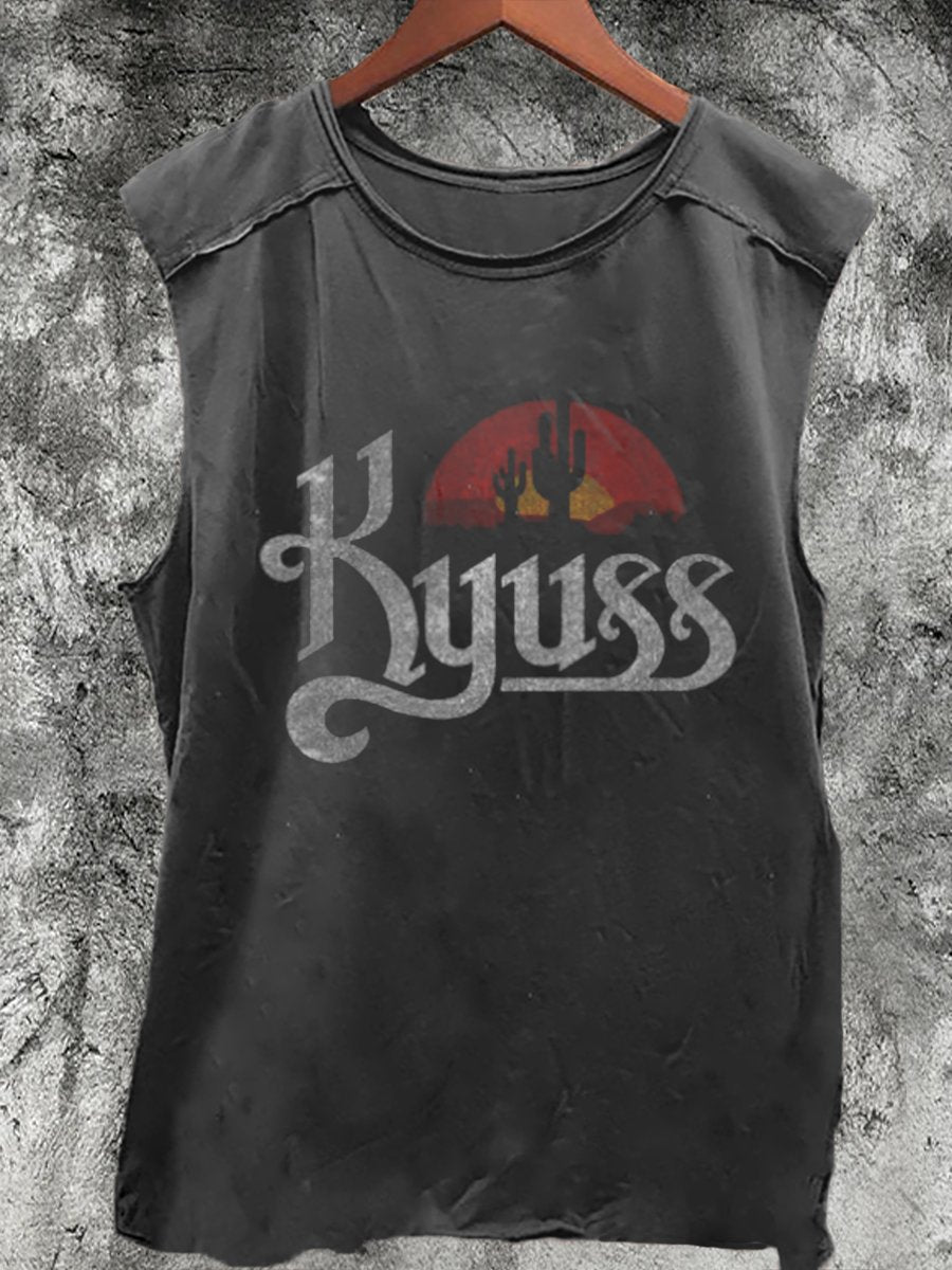 Distressed Kyuss Band Print 100% Cotton Casual Tank Top