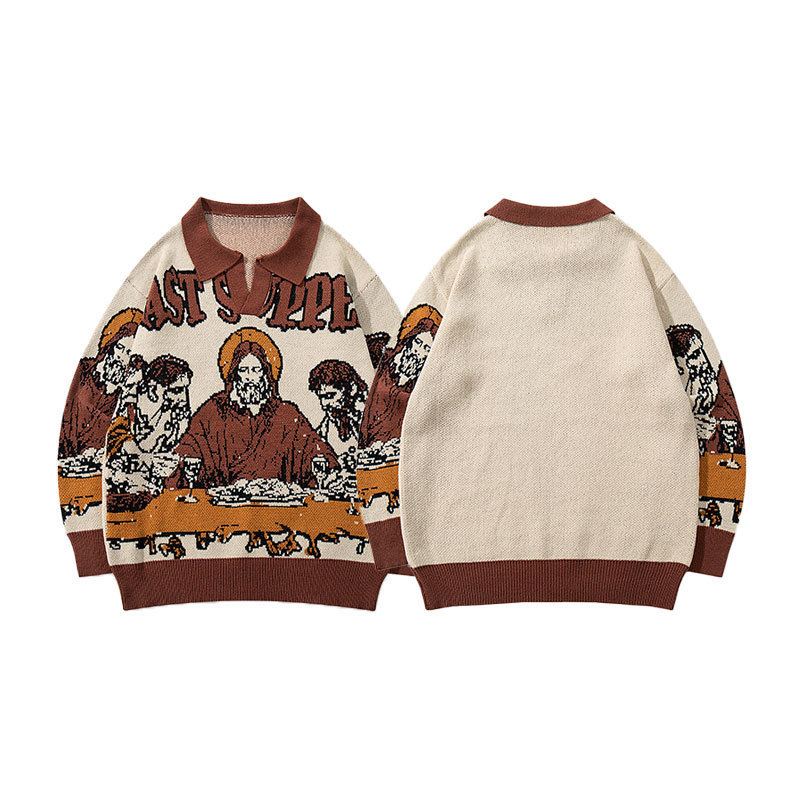 Retro-Style Fun Character Jacquard Knit Sweater