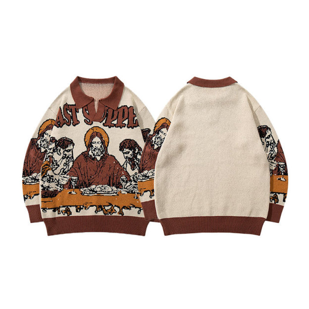 Retro-Style Fun Character Jacquard Knit Sweater