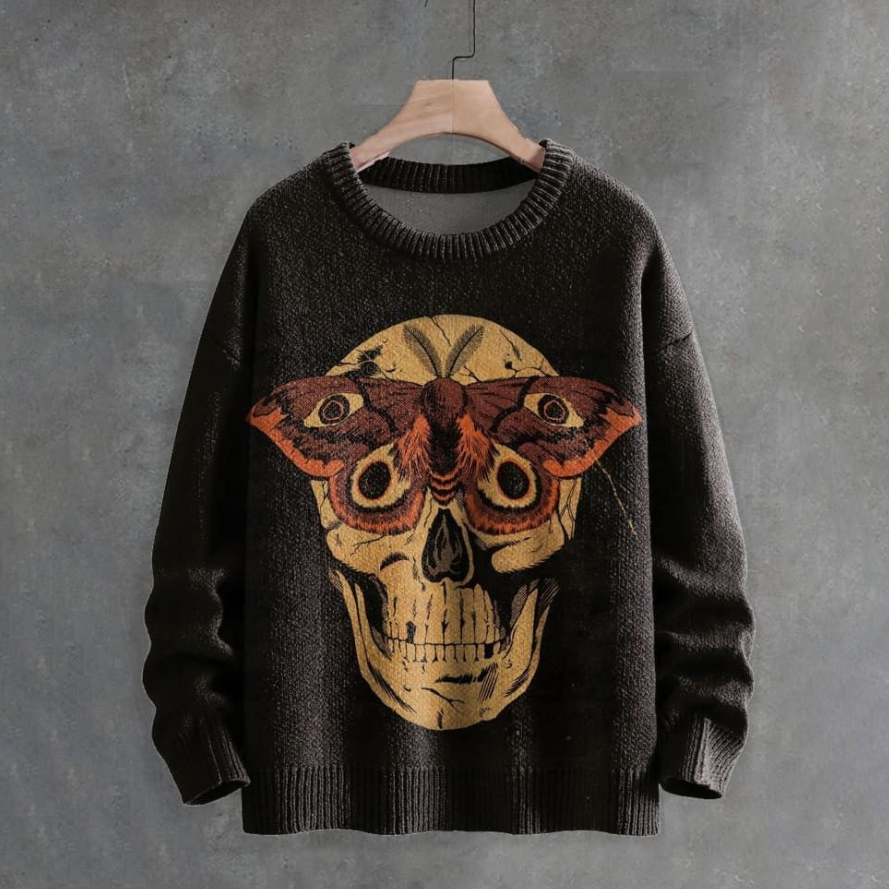 Men's Skull Print Casual Knit Crew Neck Sweater