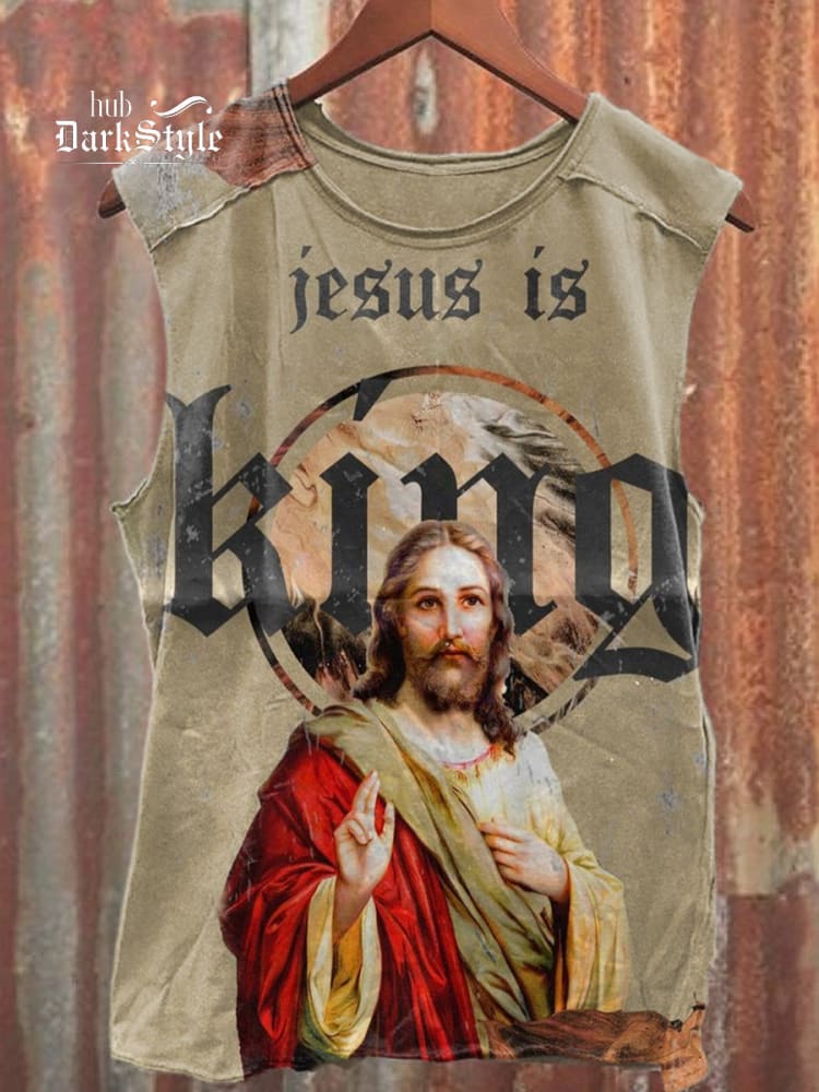 Unisex Retro Christ Faith Jesus Art Illustration Print Casual Tank Top