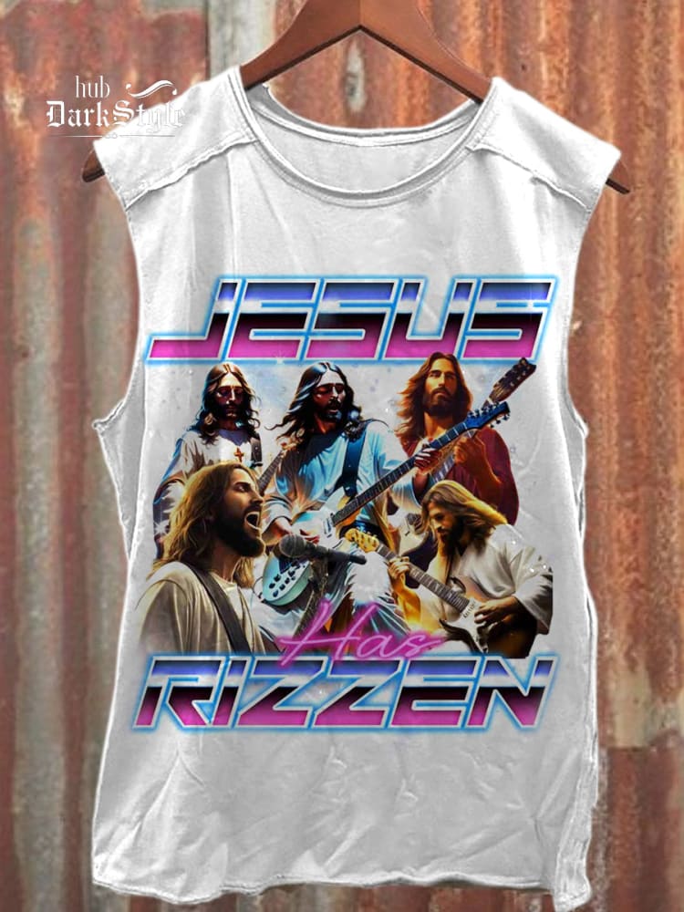 Unisex Funny Music Jesus Playing Guitar Printed Casual Tank Top