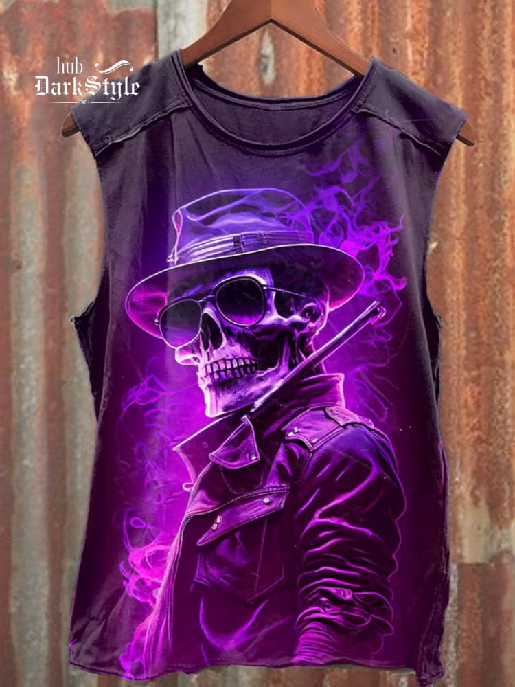 Unisex Psychedelic Skull Art Illustration Printed Casual Tank Top
