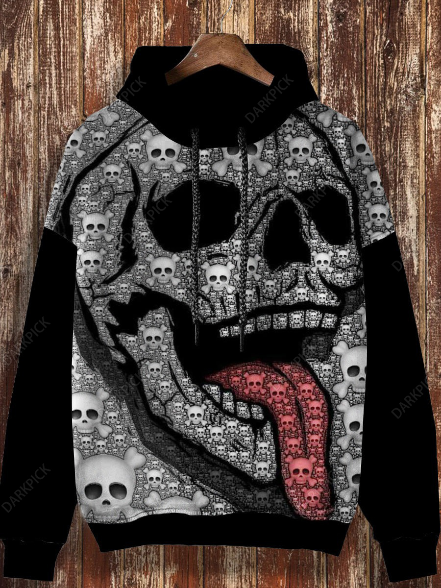 Unisex Skull Print Casual Fashion Long Sleeved Hooded Sweatshirt